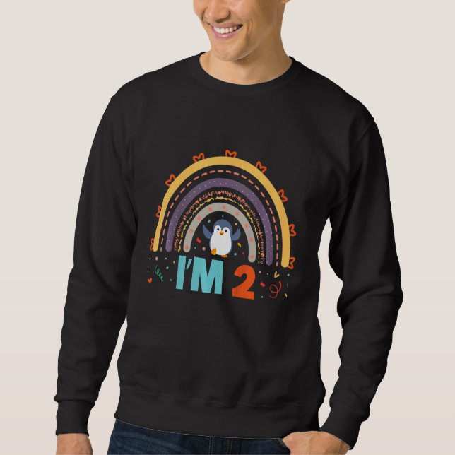 Moletom Crianças Penguin segundo aniversário Rainbow Pengu (Frente)