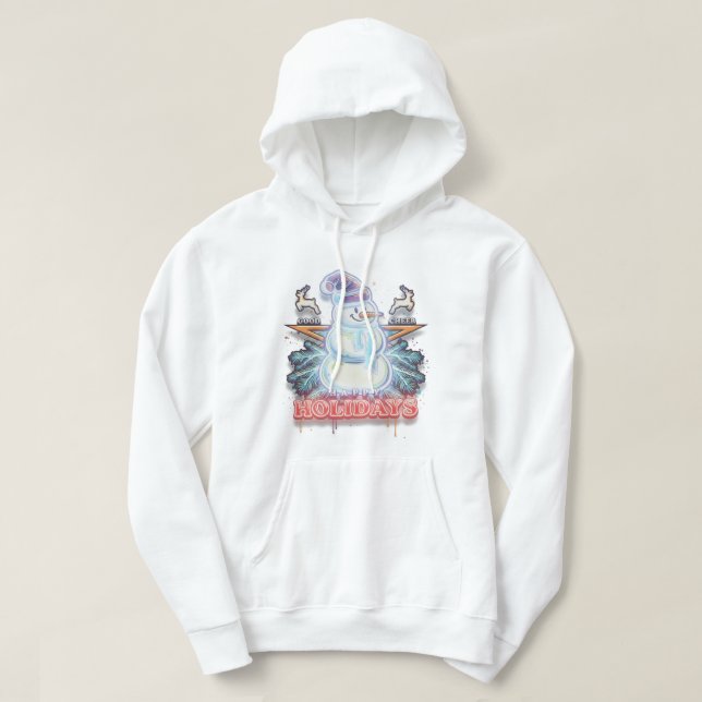 Moletom Cropped com Arte de Rua de Boneco de Neve  (Frente do Design)