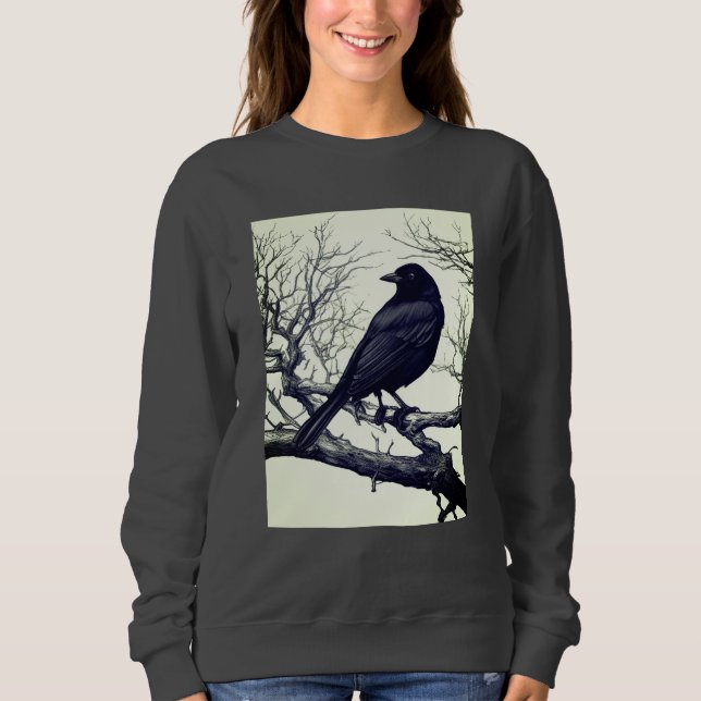 Moletom Crow Perched on Bare Winter Branches (Frente)