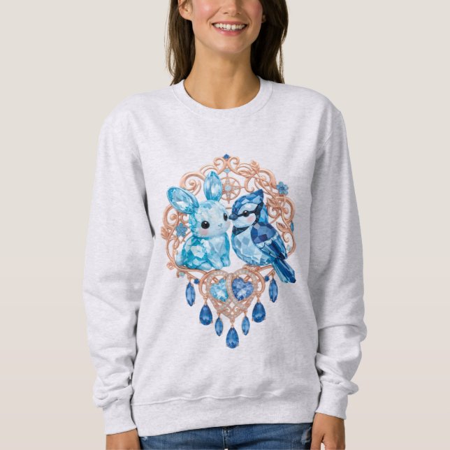 Moletom Crystal Blue Bunny and Blue Jay Heart (Frente)