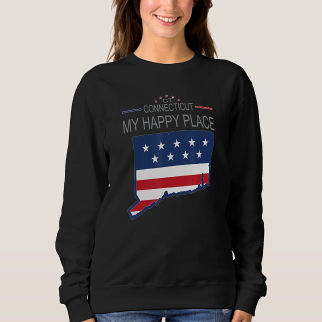 Moletom CT Connecticut My Happy Place  USA States Flag Map (Frente)