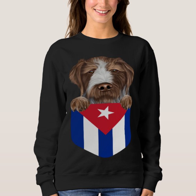 Moletom Cuba Flag German Wirehaired Pointer Dog In Pocket (Frente)