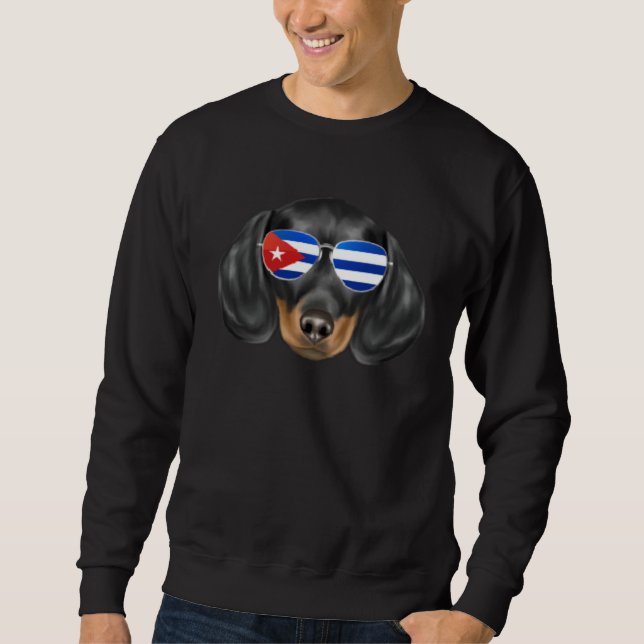 Moletom Cuban Flag Black Dachshund Dog Cuba Pocket (Frente)