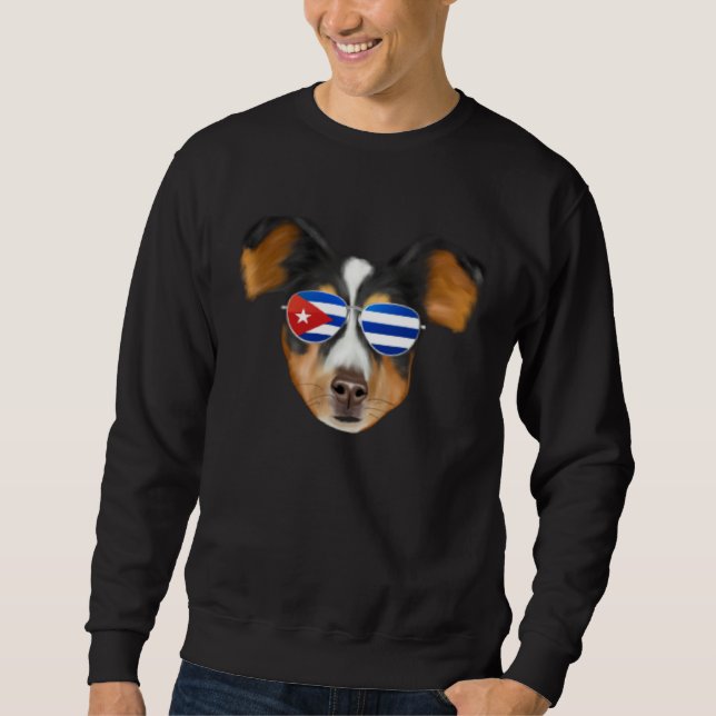 Moletom Cuban Flag Shetland Sheepdog Dog Cuba Pocket (Frente)