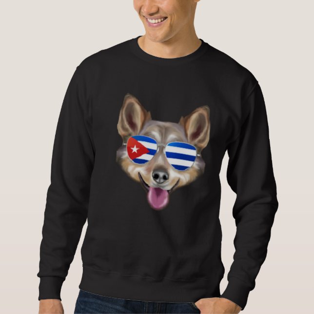 Moletom Cuban Flag Swedish Vallhund Dog Cuba Pocket (Frente)