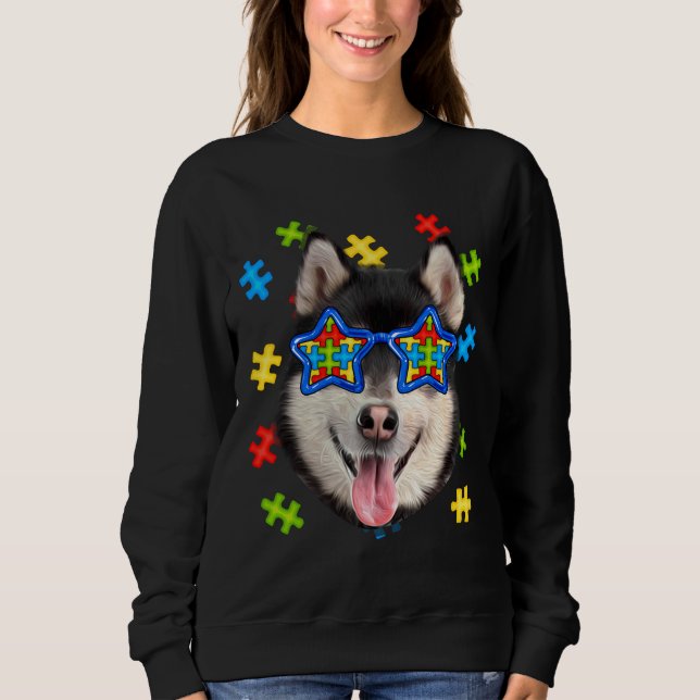 Moletom Cujo Céu Siberiano Autismo Quebra-cabeça Óculos Su (Frente)