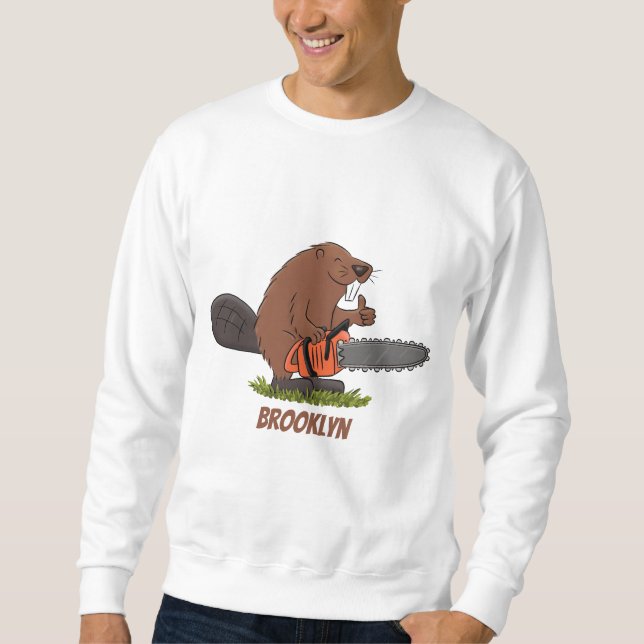 Moletom Curioso castor com humor de desenho animado de mot (Frente)