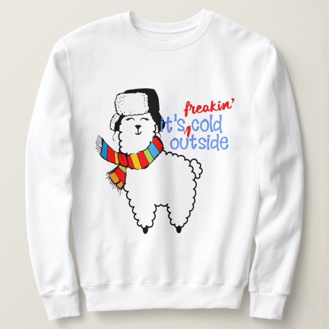Moletom Curioso, Seu Frio Frio De Natal Llama (Frente do Design)