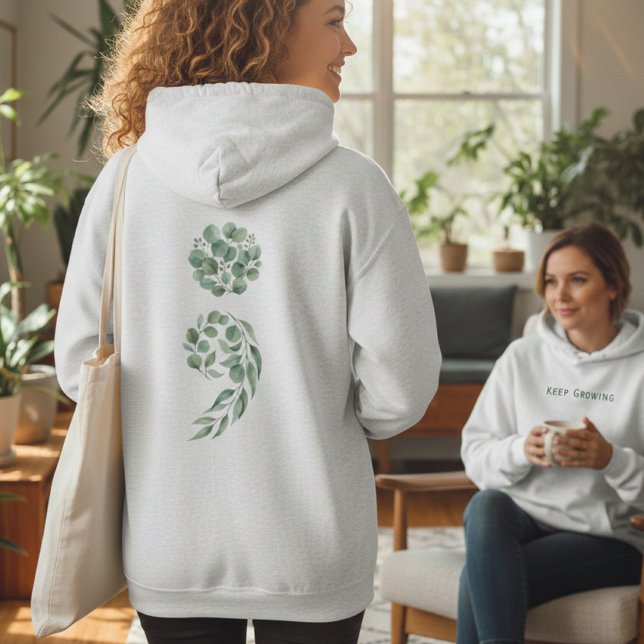 Moletom Custom Botanical Semicolon Green Mental Health  (custom_botanical_semicolon_green_mental_health_shirt_hoodie)
