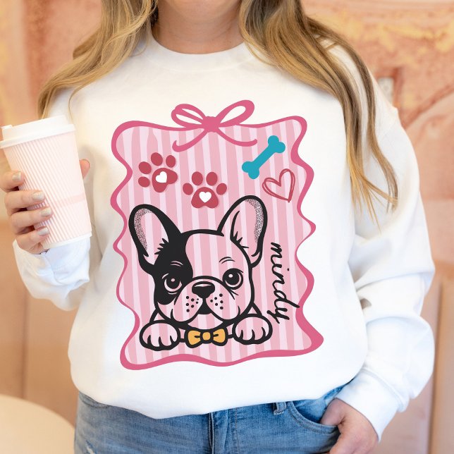 Moletom Custom Coquette Hand Drawn French Bulldog Mom (French bulldog owner sweatshirt)