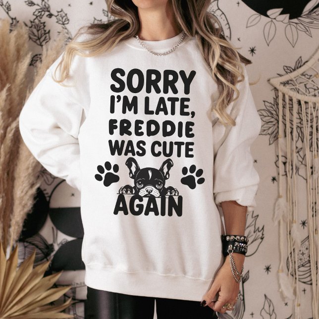 Moletom Custom Hand Drawn Funny French Bulldog Mama (personalized dog mom sweatshirt)