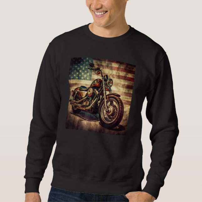 Moletom Custom Motorcycle Retro USA Flag Retro Biker Vinta (Frente)