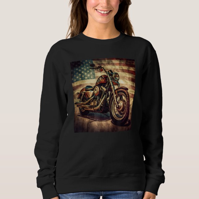 Moletom Custom Motorcycle Retro USA Flag Retro Biker Vinta (Frente)