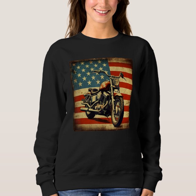 Moletom Custom Motorcycle Retro USA Flag Retro Biker Vinta (Frente)