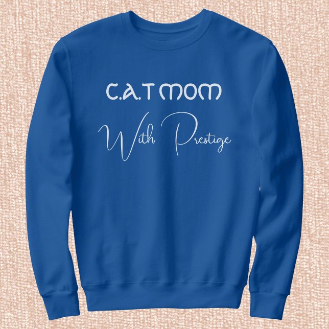 Moletom Custom Pet Lover White Script Cat Mom Deep Royal (Criador carregado)