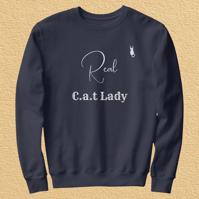 Moletom Customize Pet Lover Navy Blue White Script Cat Mom (Criador carregado)