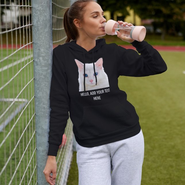 Moletom Customized Cute Pet Photo Name Cat Mom White Black (Criador carregado)