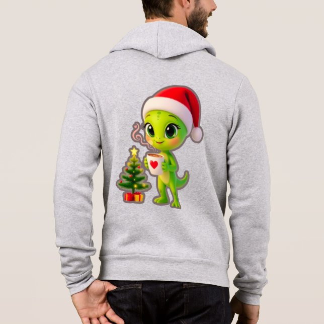 Moletom **Cute 3D Green Alien in Santa Hat with Hot Chocol (Verso)