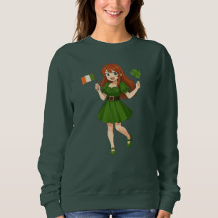 Moletom Cute anime ruiva Dia de São Patrício