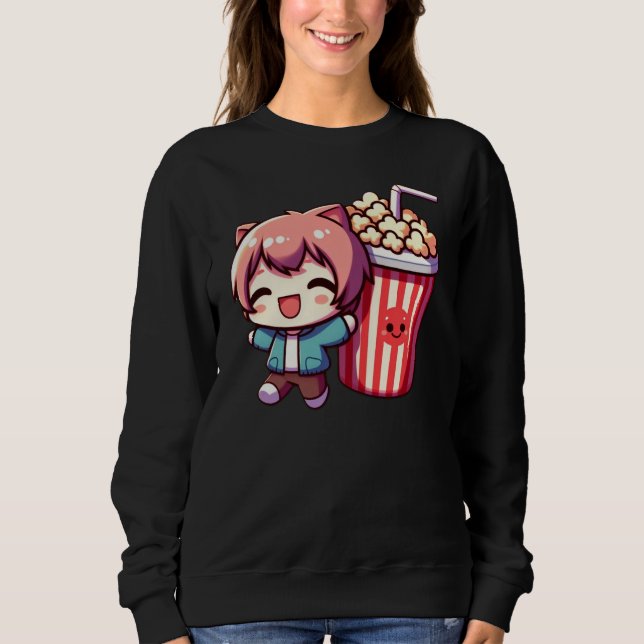 Moletom Cute Anime With Popcorn And Straw Sweatshirt (Frente)