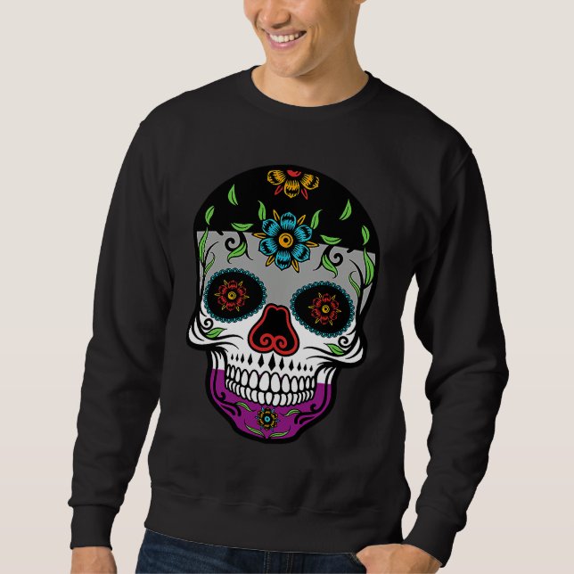 Moletom Cute asexual proud flag sugar skull (Frente)