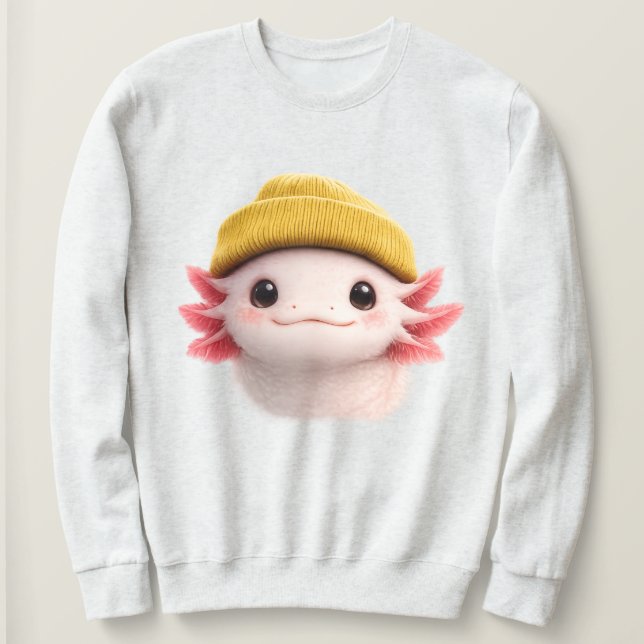Moletom Cute Axolotl Wearing Beanie Retro 90s Design  (Frente do Design)