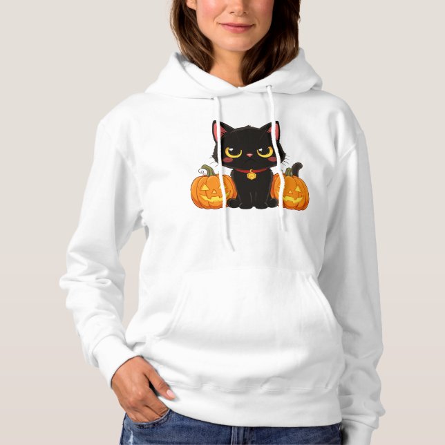 Moletom Cute Black Cat and Pumpkins Halloween (Frente)