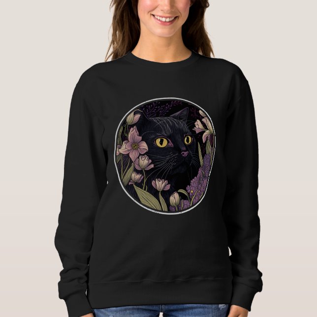 Moletom Cute Black Cat Hiding in Spring Flowers Aesthetic  (Frente)