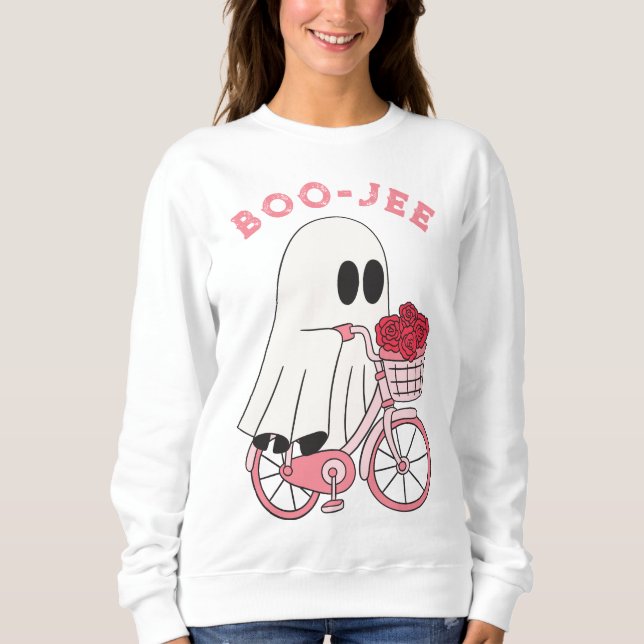 Moletom Cute Boo-Jee Ghost no Halloween de bicicleta (Frente)
