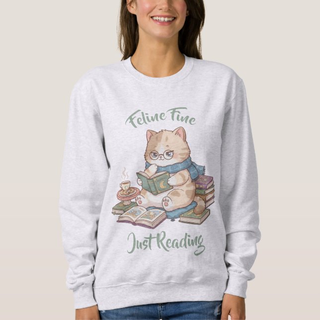 Moletom Cute Book Lover Sweater Cozy Cat Reading (Frente)