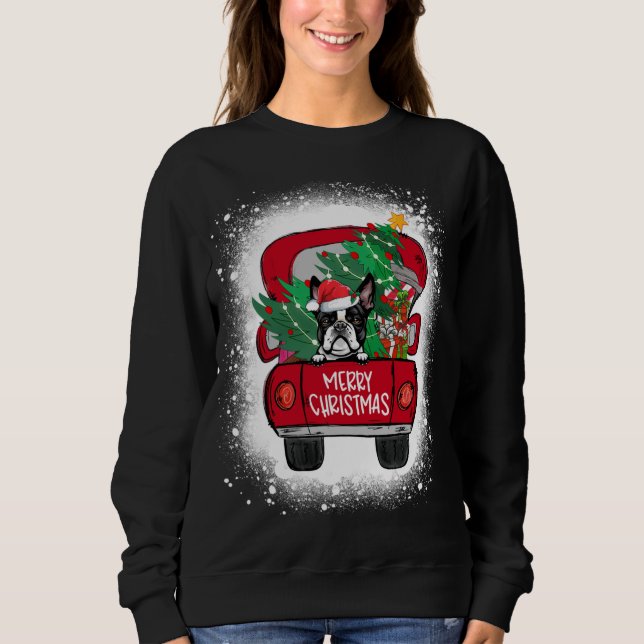 Moletom Cute Boston Terrier Red Truck Feliz Natal Blea (Frente)