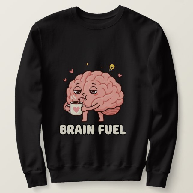 Moletom Cute Brain Fuel Coffee Cartoon (Frente do Design)