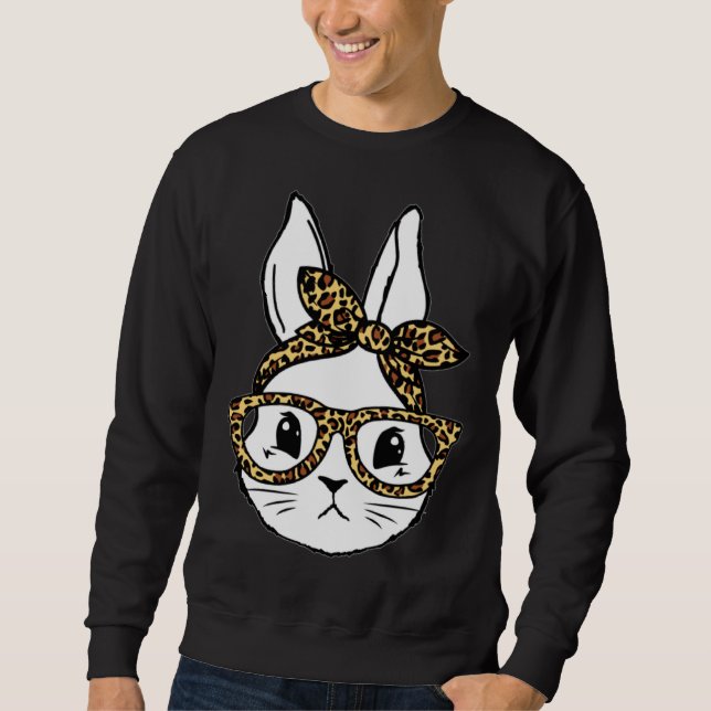 Moletom Cute Bunny Rabbit Face Messy Bun Leopard Glasses G (Frente)