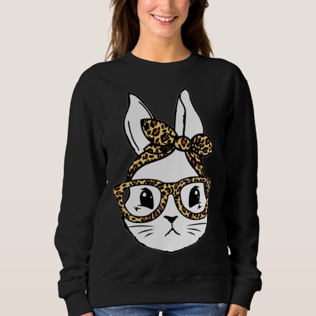 Moletom Cute Bunny Rabbit Face Messy Bun Leopard Glasses G (Frente)