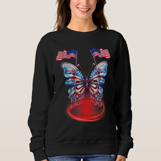 Moletom Cute Butterfly USA Flag 4th Of July for USA Americ (Frente)