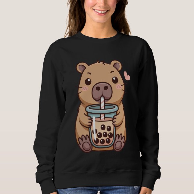 Moletom Cute Capybara Drinking Boba Tea for Animal Lovers  (Frente)