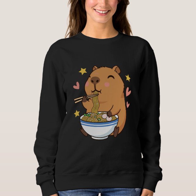 Moletom Cute Cartoon Capybara Eating Ramen with Chopsticks (Frente)