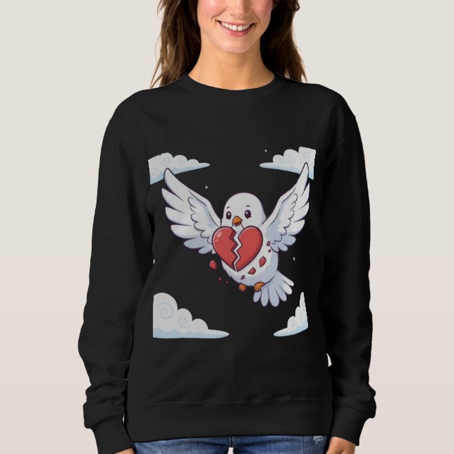 Moletom Cute Cartoon Dove Flying with a BrokenHeartT-Shirt (Frente)