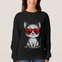 Moletom Cute Cat Heart Glasses Sweatshirt