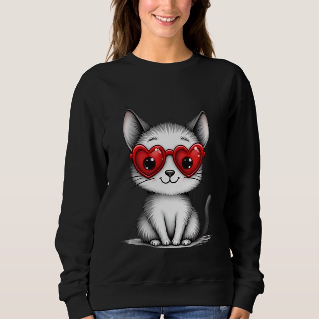 Moletom Cute Cat Heart Glasses Sweatshirt (Frente)