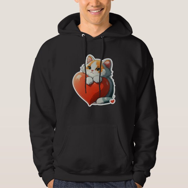 Moletom Cute Cat Hugging Red Heart for Kitten  and Cats ow (Frente)