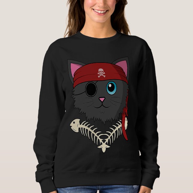 Moletom Cute Cat Kitten Pirate Fish Bones  Halloween Kids (Frente)