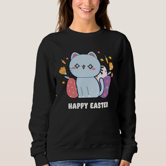 Moletom Cute Cat Kitty Happy Easter Day Egg Hunter Boys Gi (Frente)