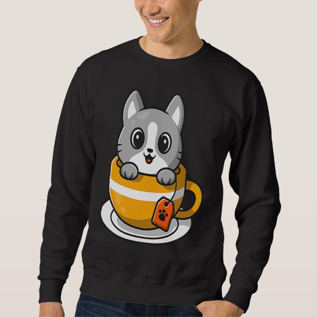 Moletom Cute Cat Kitty in a coffee or tea cup (Frente)