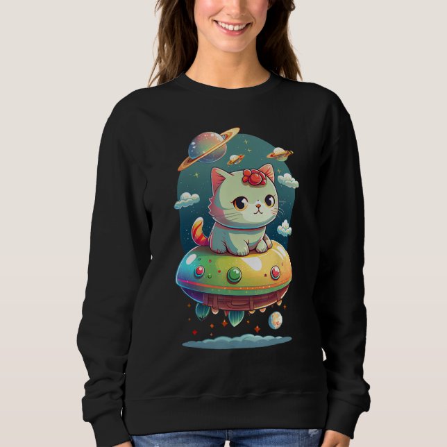 Moletom Cute Cat on UFO for Scif Fi Girl or Boy (Frente)