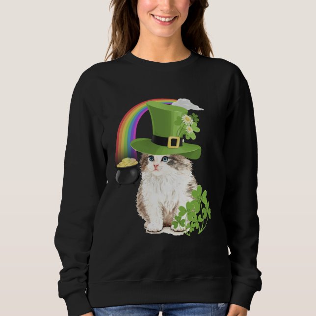 Moletom Cute Cat  St Patricks Day Shamrock Rainbow Patty K (Frente)