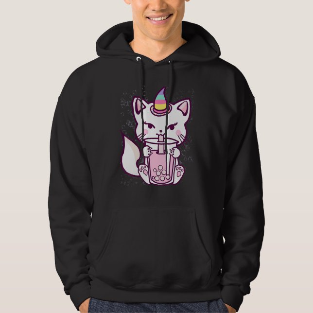 Moletom Cute Cat Unicorn Drinking Bubble Tea Design (Frente)