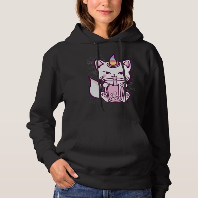 Moletom Cute Cat Unicorn Drinking Bubble Tea Design (Frente)