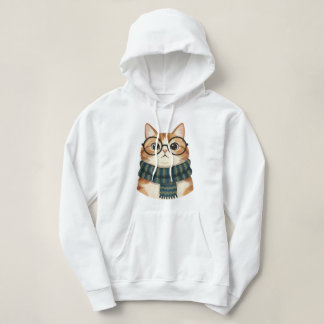Moletom Cute Cat Wearing Glasses and Scarf – Cozy Hipster 