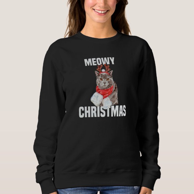 Moletom Cute Chartreux Cat with Reindeer Costume Meowy Chr (Frente)